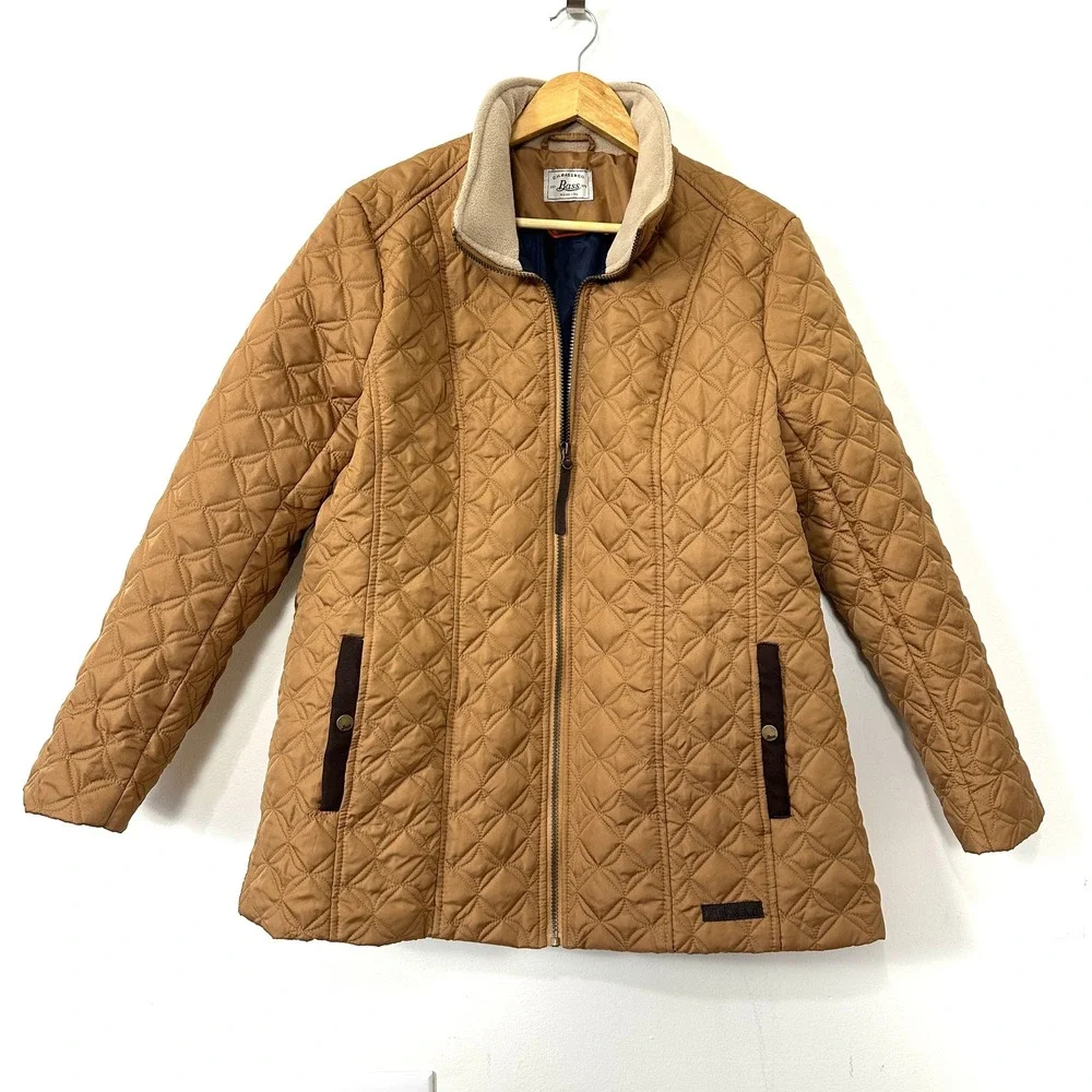 GH‎ Bass Quilted Jacket Tan Brown Diamond Equestrian Riding Coat Barn Coat Large